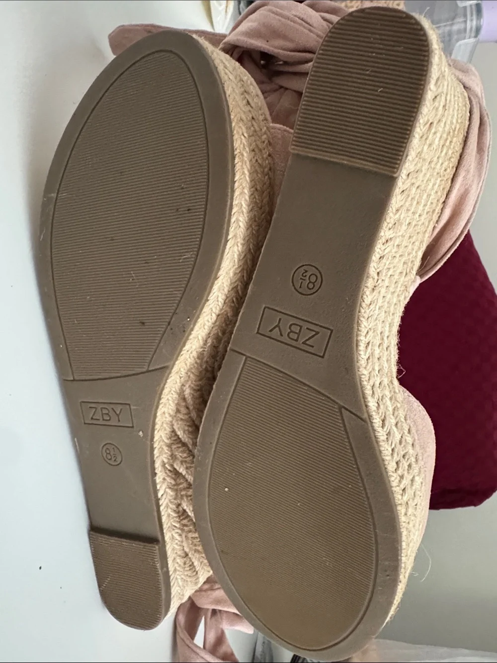 Blush Suede Lace-Up Espadrille Wedge Sandals